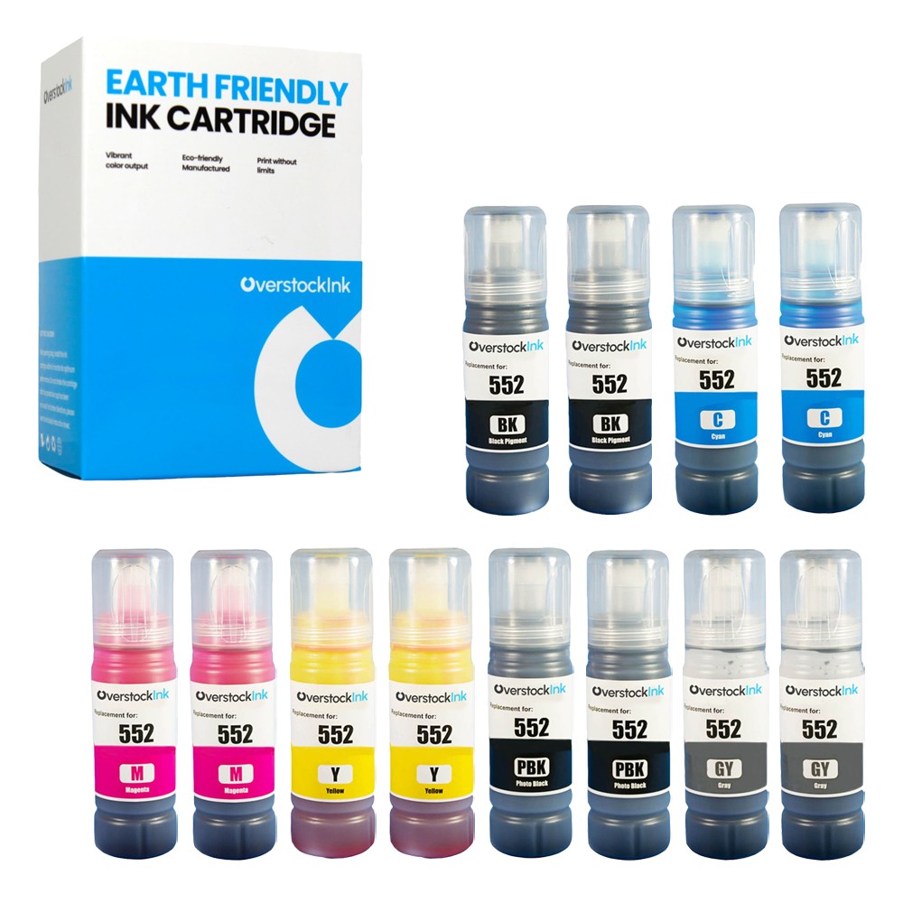 12PK T552 552 Printer Ink Bottle Compatible for Epson EcoTank Photo ET-8500 8550