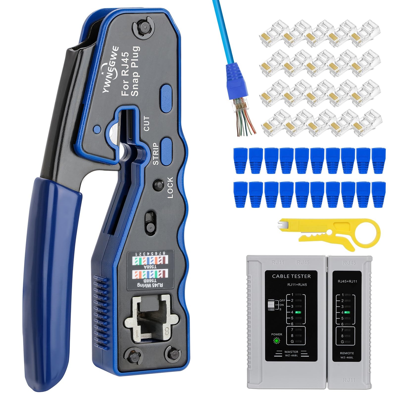 RJ45 Crimp Tool Kit Pass Thru Ethernet Crimper for Cat5e Cat6 Cat6a 8P8C Modular