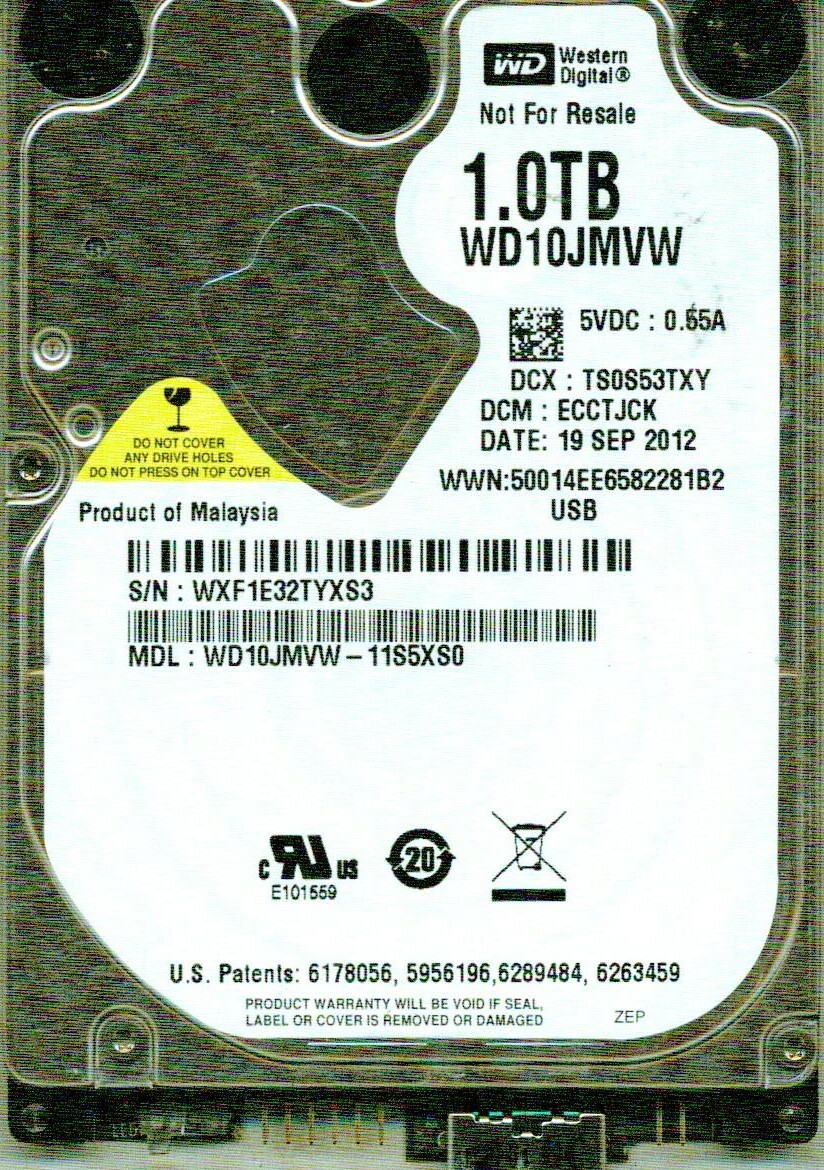 WD10JMVW-11S5XS0  DCM: ECCTJCK, WESTERN DIGITAL USB3 1TB  WXF1 SEP 2012
