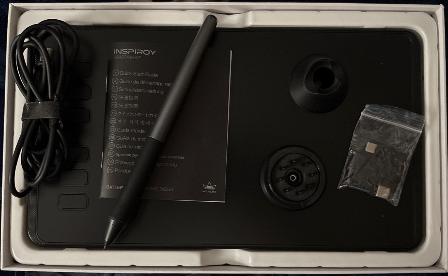 TESTED Huion Inspiroy H640P Graphics Drawing Tablet Battery Free Pen W/ All Nibs