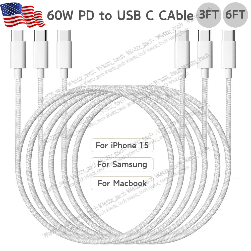 USB C To USB C Cable 60W Fast Charging Cord Type C Charger For iPhone 15 Samsung