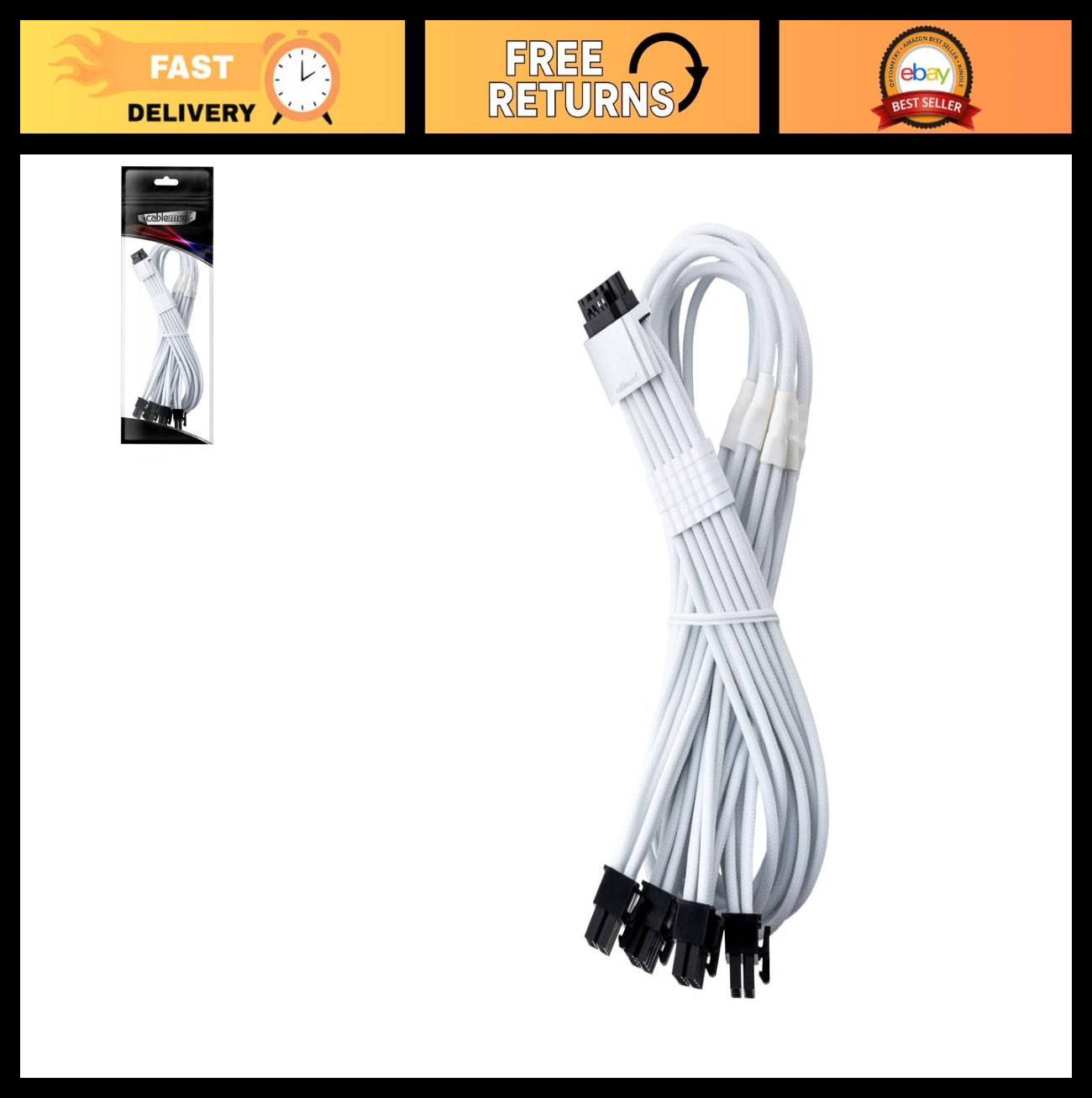 12V 2x6 PCIe Power Cable, 16-Pin to Quad 8-Pin, ModMesh Sleeved, 60cm, White