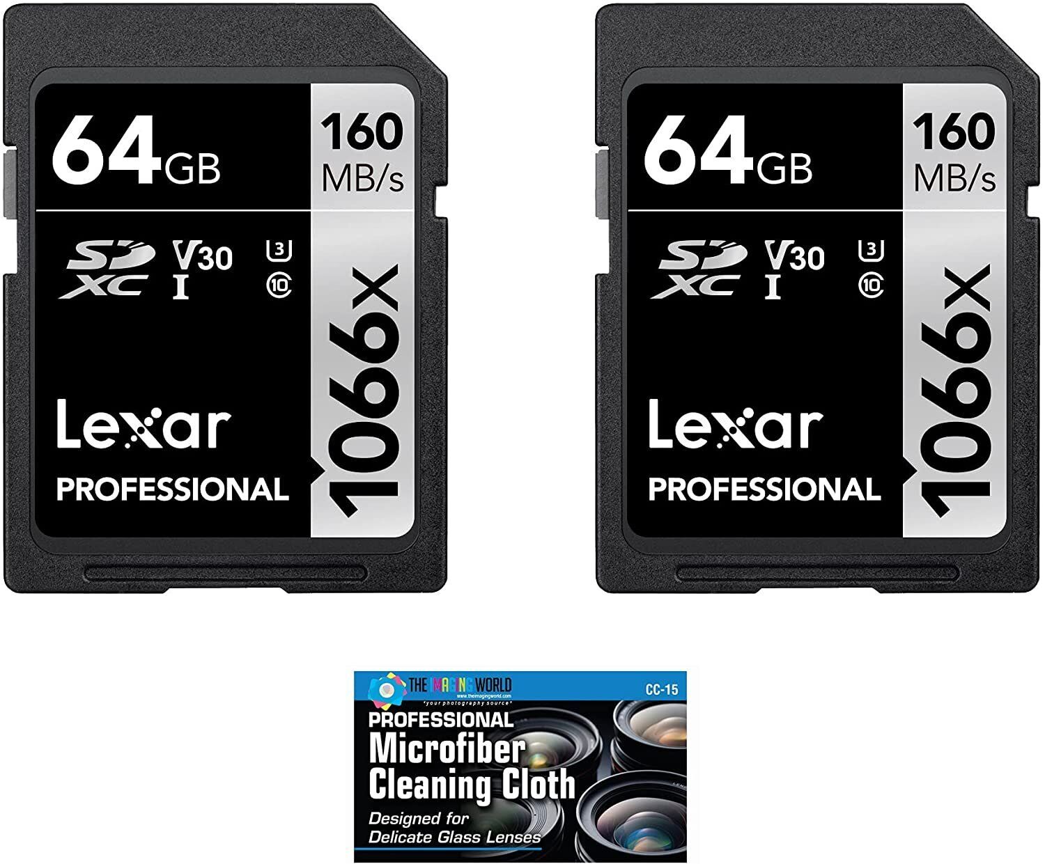 Lexar 64GB Professional 1066x SDXC Class 10 UHS-I Memory Card 2-Pack Bundle...