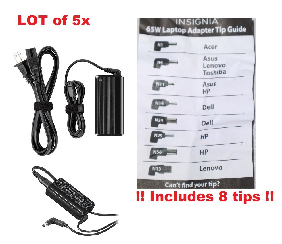 Lot 5x Insignia Universal Laptop Ultrabook Power Adapter Charger  - 8 tips 65 W 