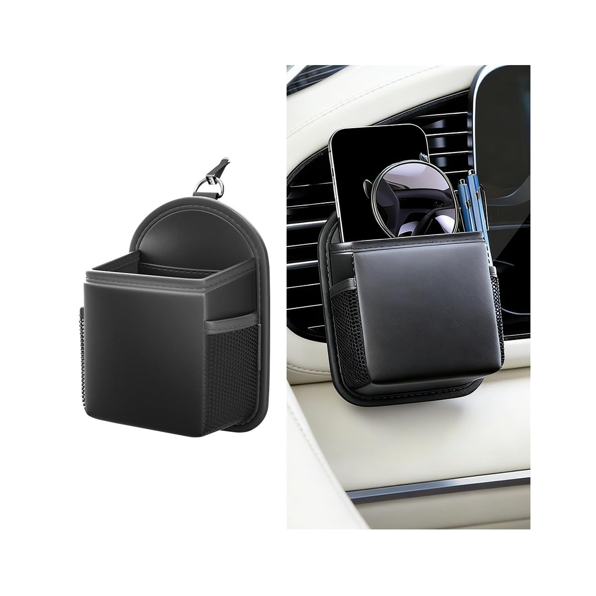 Car Vent Storage Organizer Pocket, Leather Multifunctional Automotive Vent Su...