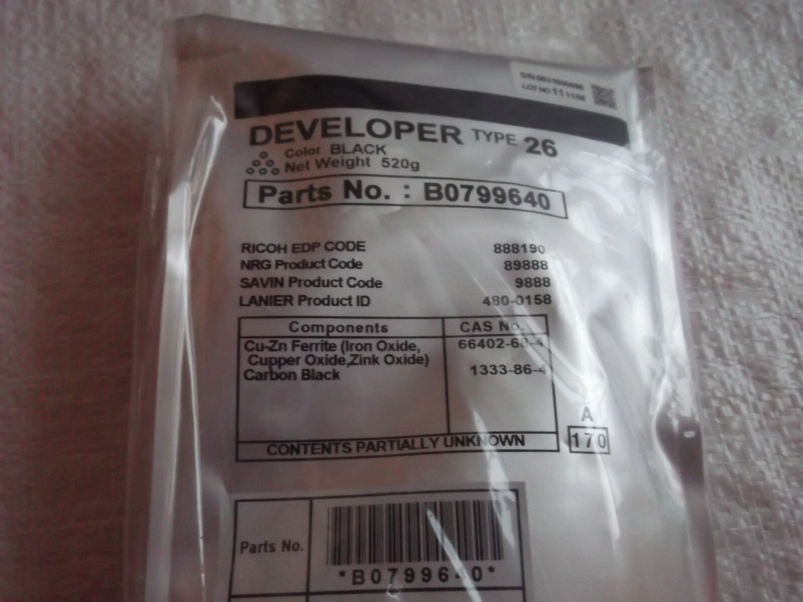 Ricoh Developer Type 26 B0799640 Aficio Savin Lanier