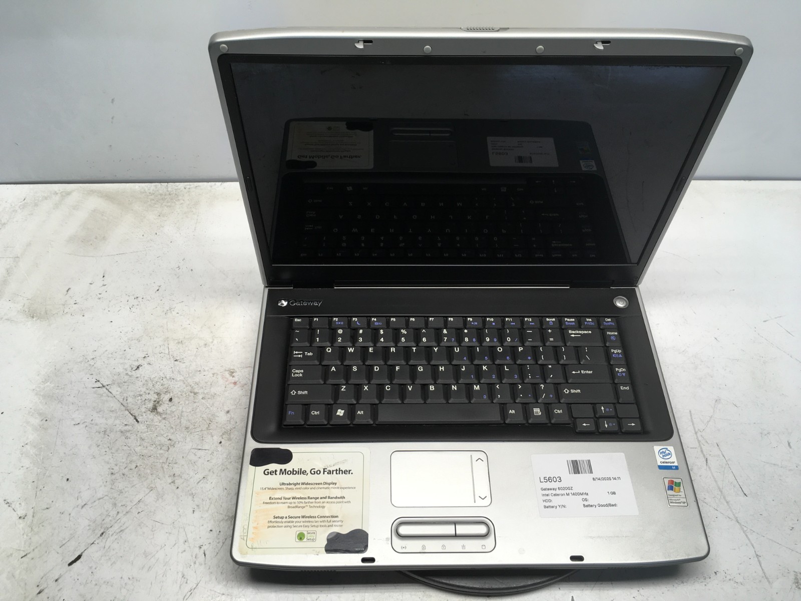 Gateway 6020GZ Intel Celeron M 1400MHz 1 GB NO HDD