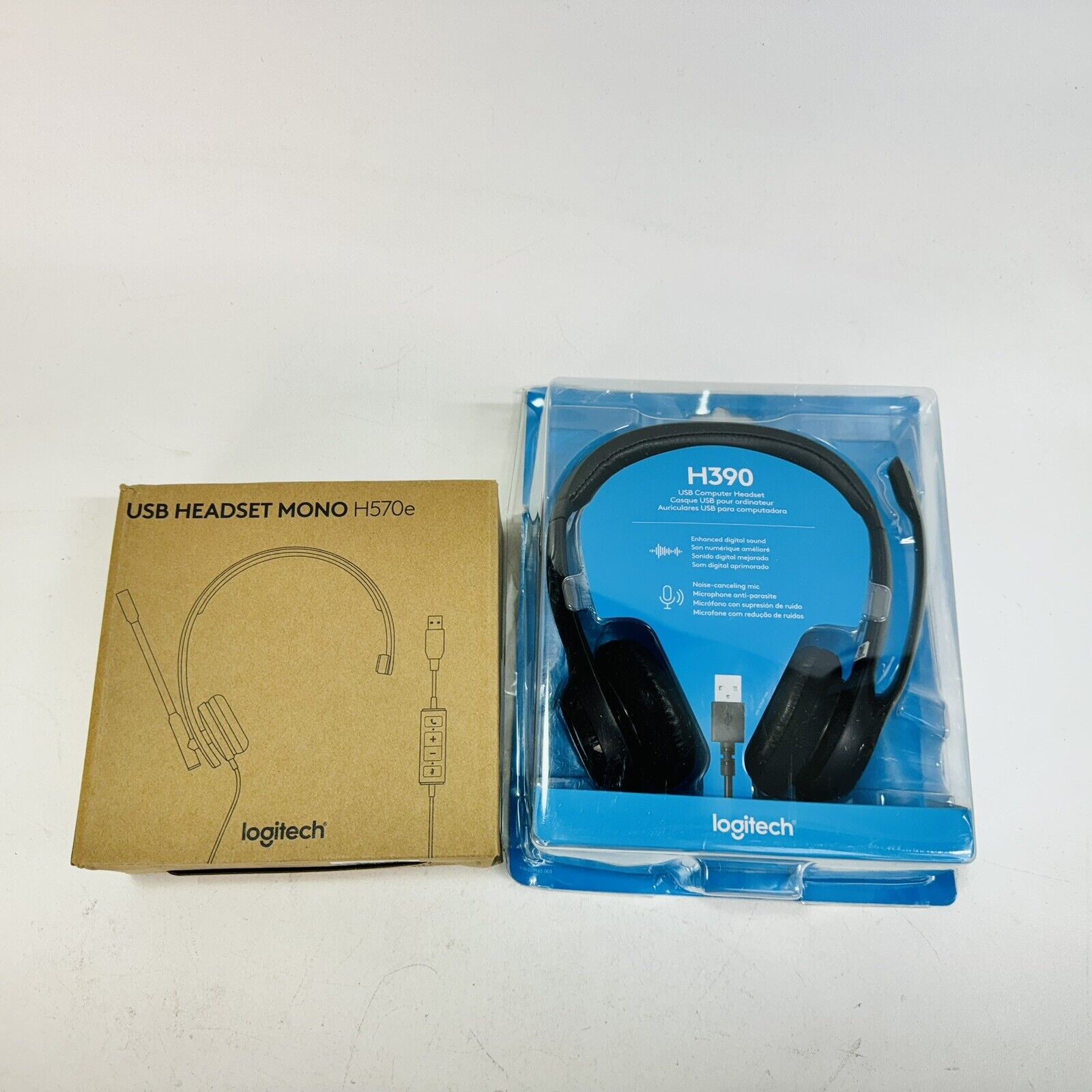 2 Pack - Logitech H390 And H570e USB Wired Computer Headsets