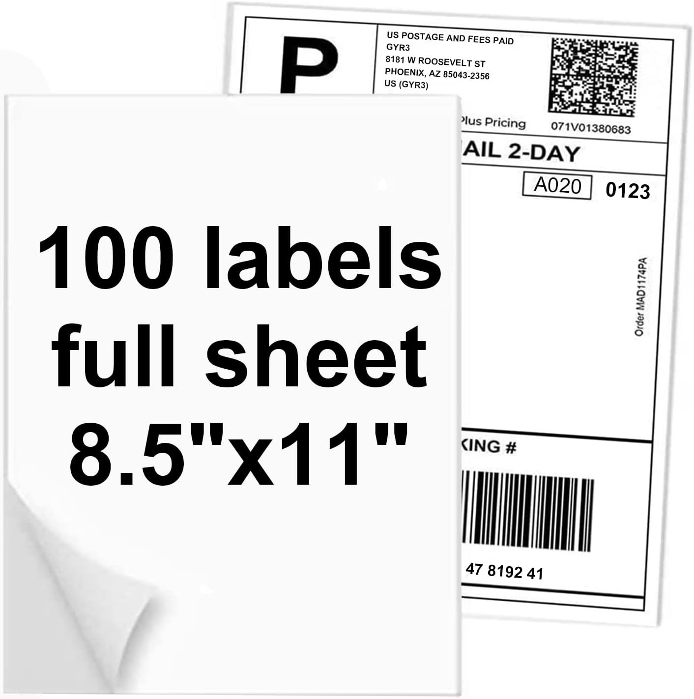 100 Full Sheets Sticker Paper for Laser & Ink Jet Printers, 8.5" X 11" Full Shee