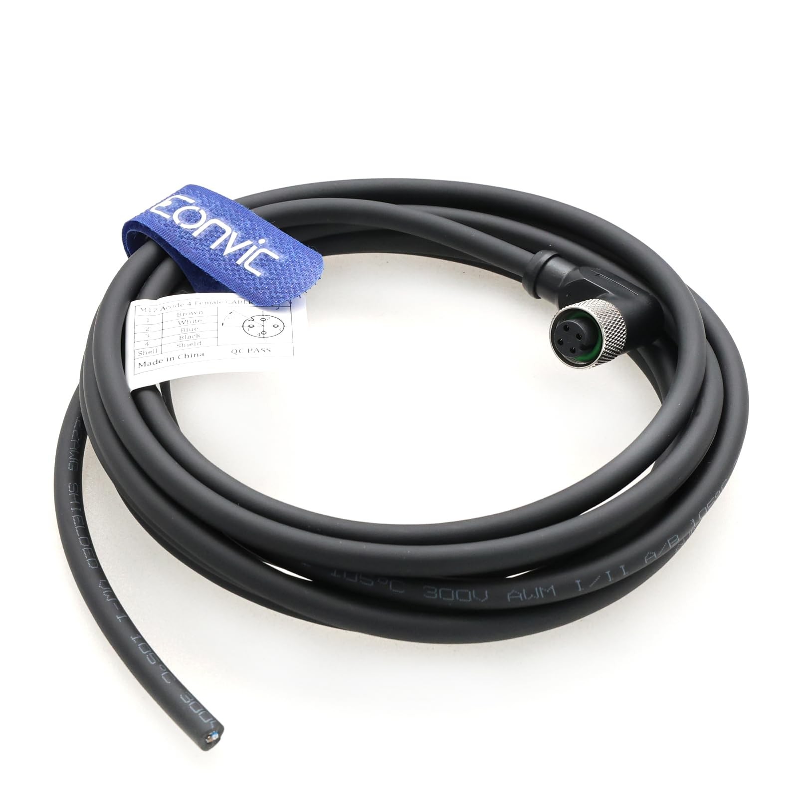Industrial M12 4 Pin Female Right Angle Aviation Connector Electrical Cable 3M