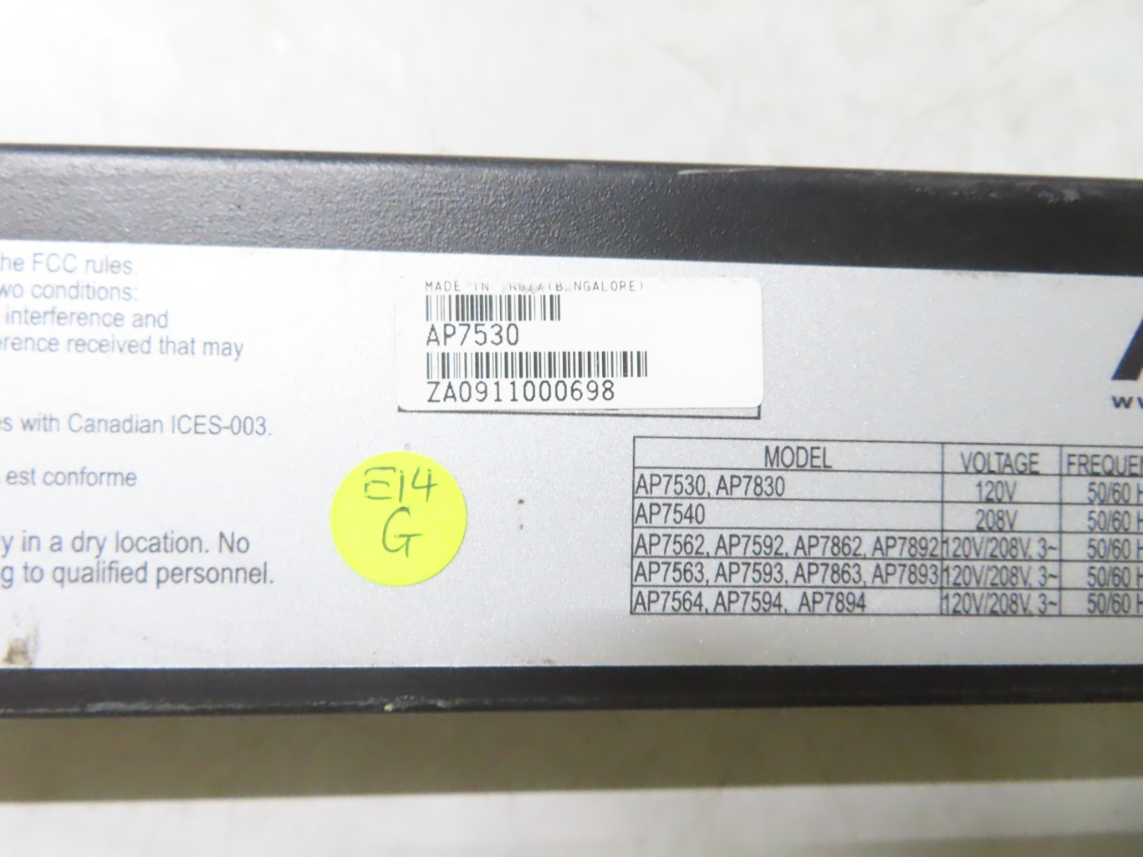 APC AP7530 Schneider Electric Rack PDU, Basic, Zero U, 20A, 120V. PARTS