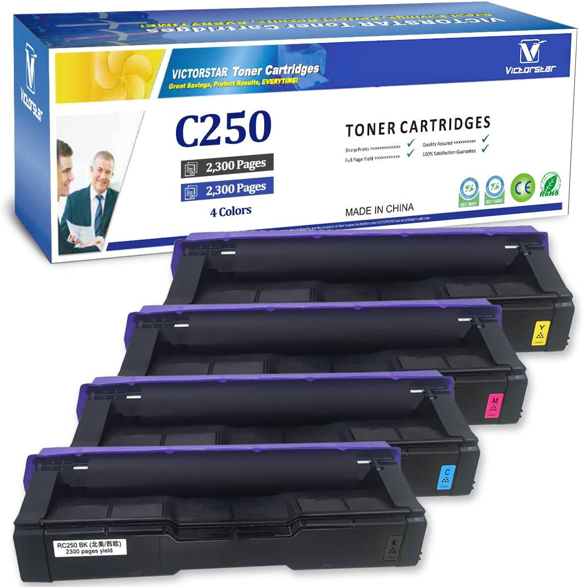 VICTORSTAR 4 Color Compatible Toner Cartridges SP C250 C261 High Capacity 2300 P