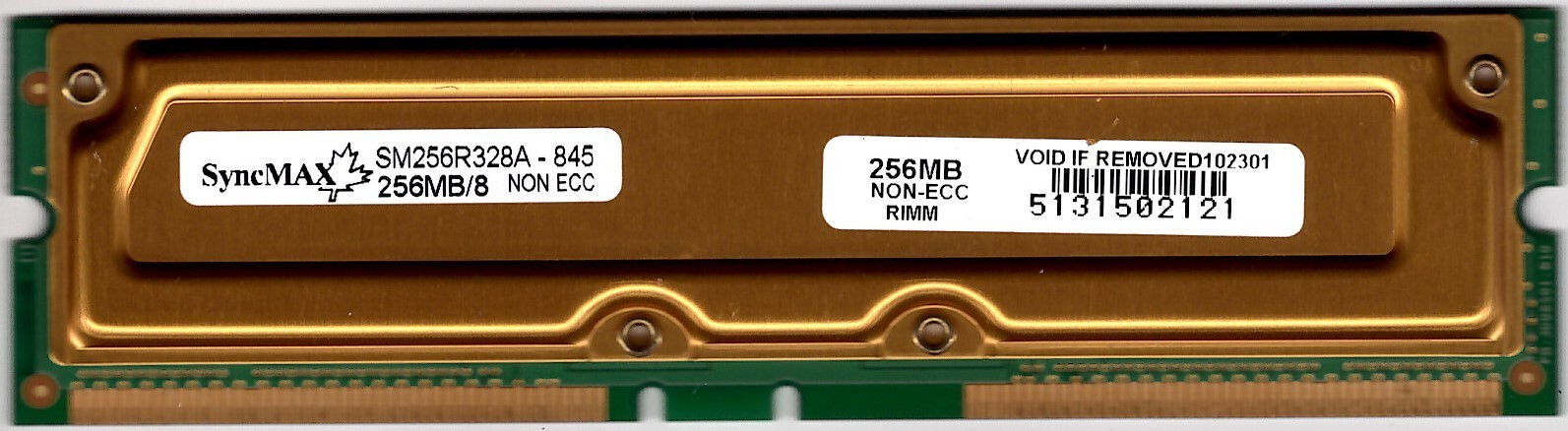 SyncMax 256MB PC800 45 RDRAM SM256R328A-845 Non-ECC RamBus Memory Module