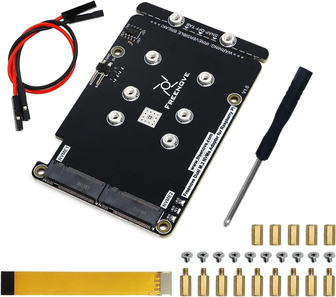 Freenove Dual M.2 NVMe SSD HAT for Raspberry Pi 5, Adapter AI 2 Slots