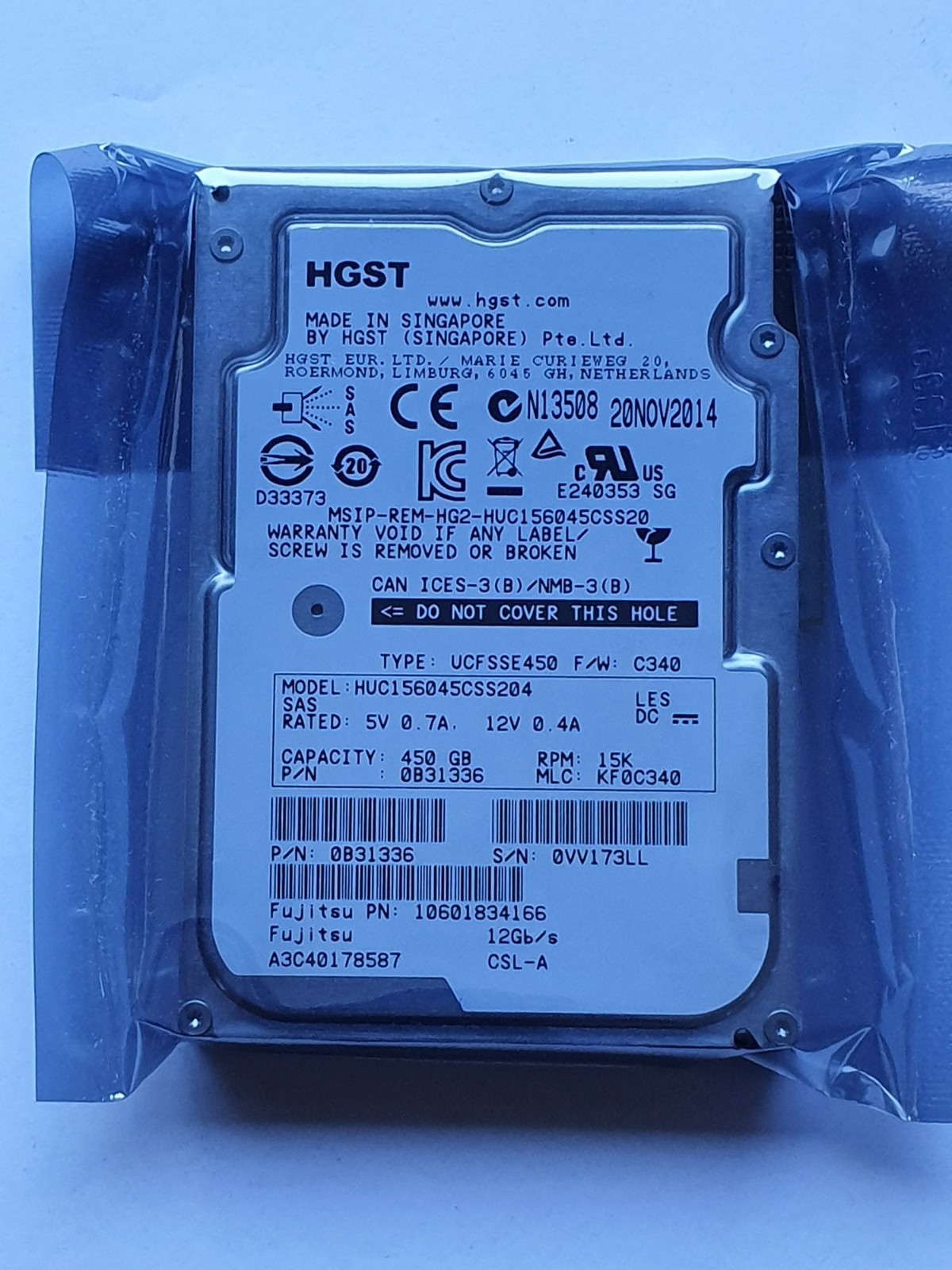 450GB SAS Fujitsu HGST HUC156045CSS204 15000rpm 12Gb/s 2.5" HDD Internal New