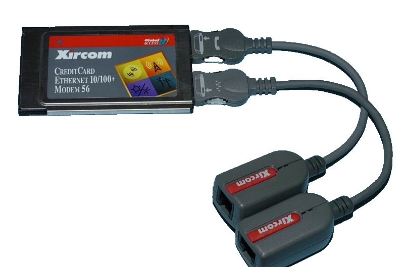 Xircom PCMCIA 10/100 Ethernet LAN+Modem 56k PC Card CEM56-100 with Dongle Cables