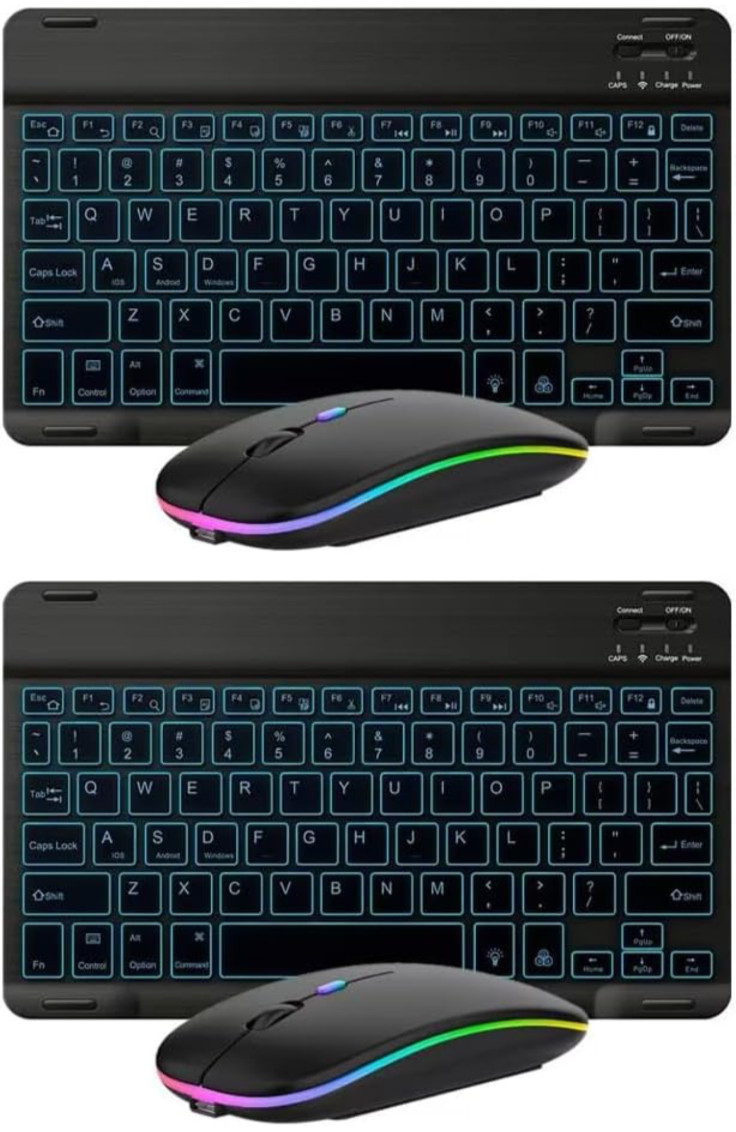 2 Pack Ultra-Slim Small Bluetooth Keyboard and Mouse Combo Portable Rechargeable