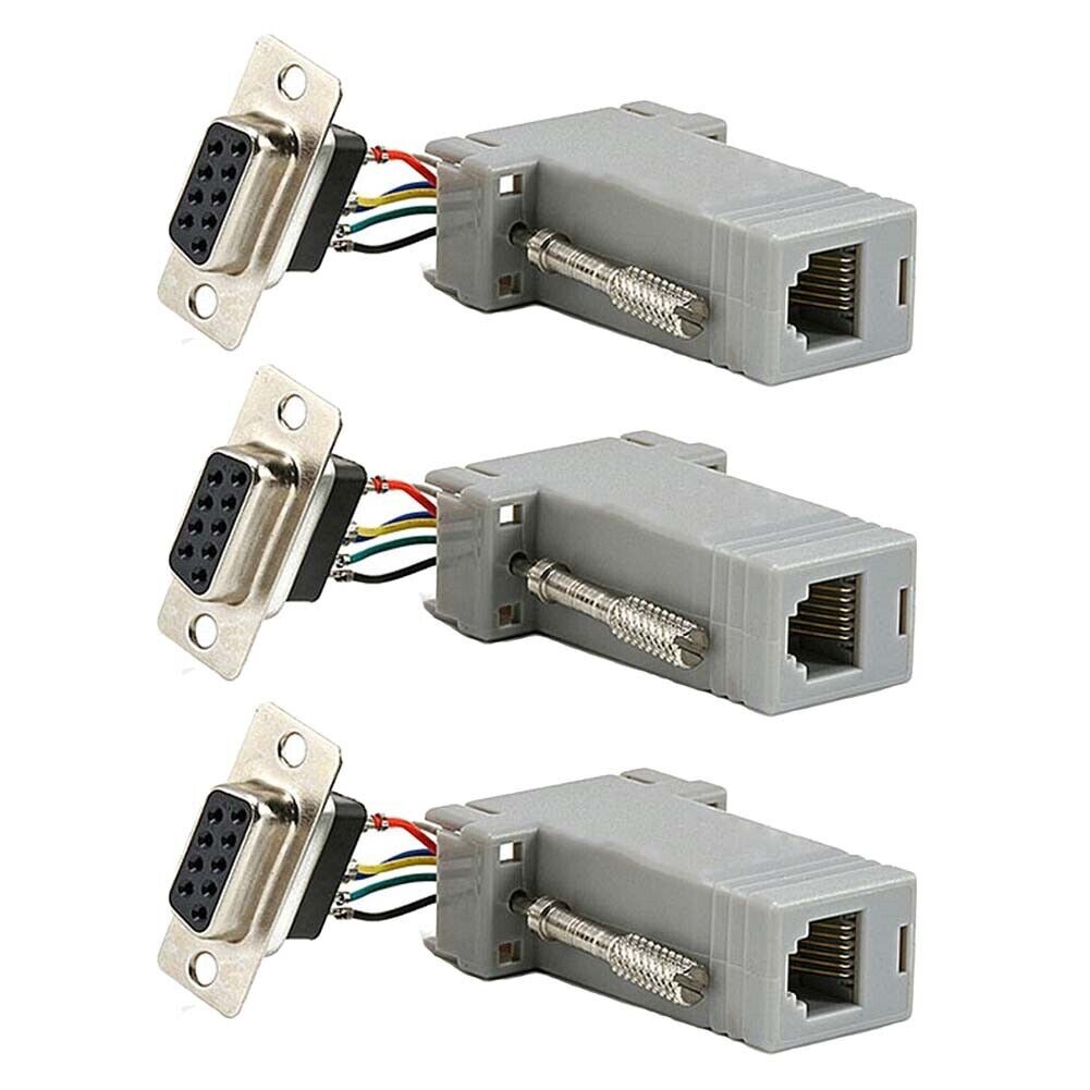 3x DB9 9 Pin Female to RJ12 Modular Adapter Serial Extender Connector Adaptor