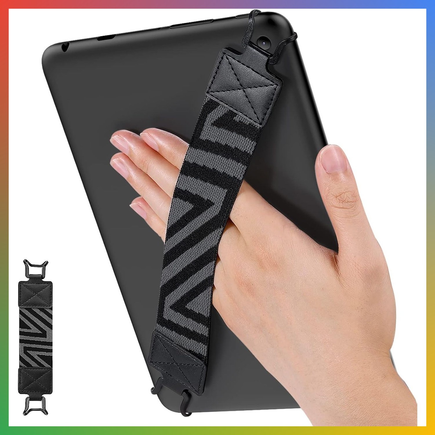 Tablet Hand Strap Holder For 9-11 Inch E-Reader Black Patterned
