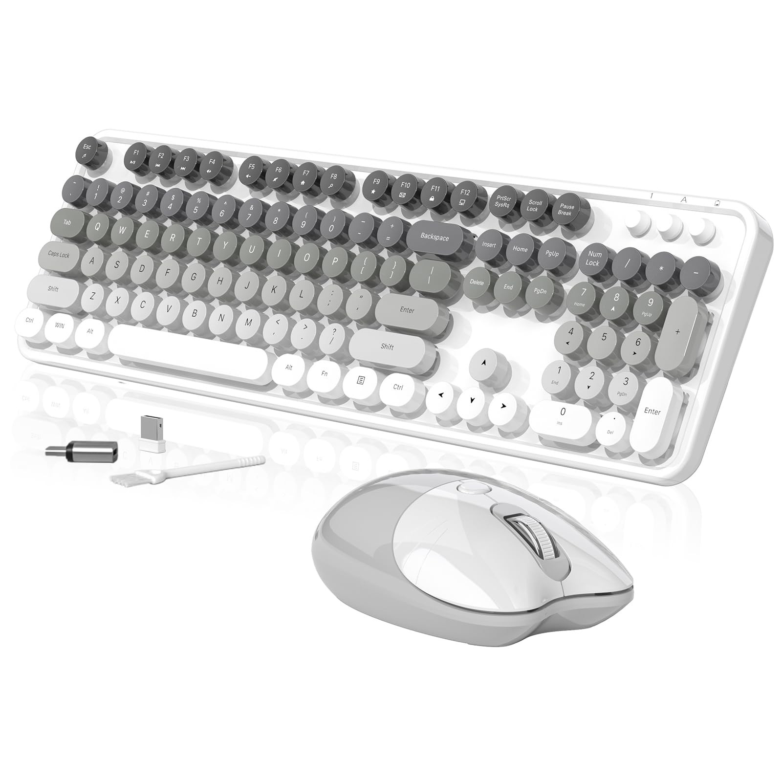 Gray White Retro Wireless Typewriter Keyboard And Mouse Set 104 Keys