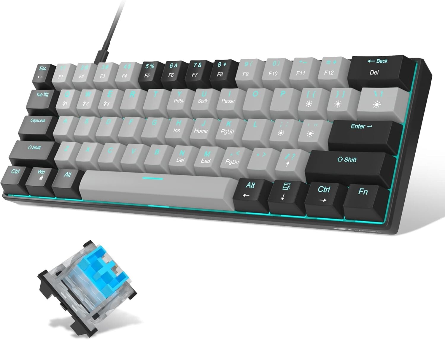 60 Teclado Mecanico Para Juegos Por Ciento, Mezcla De Grises Y Negros Teclas De