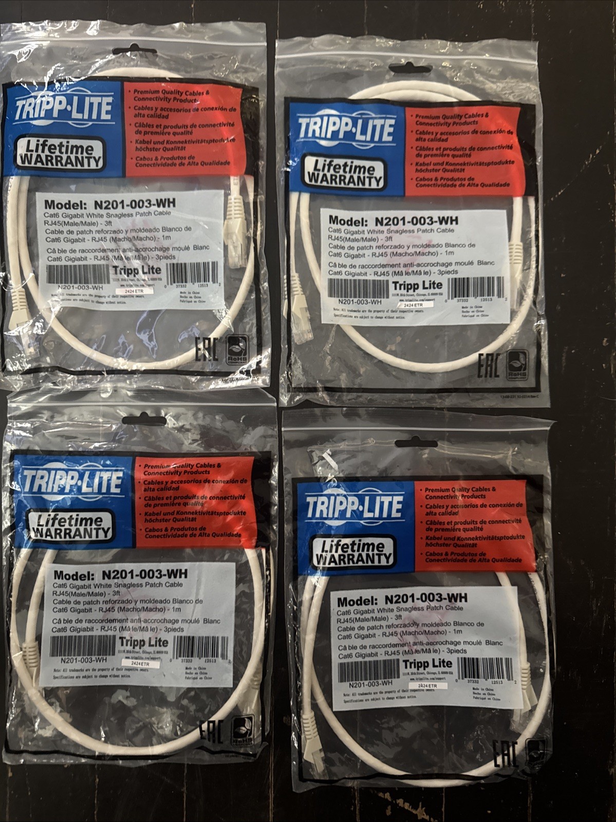 TRIPP LITE N201-003-WH 3FT CAT-6G  PATCH CABLE NEW LOT OF 4