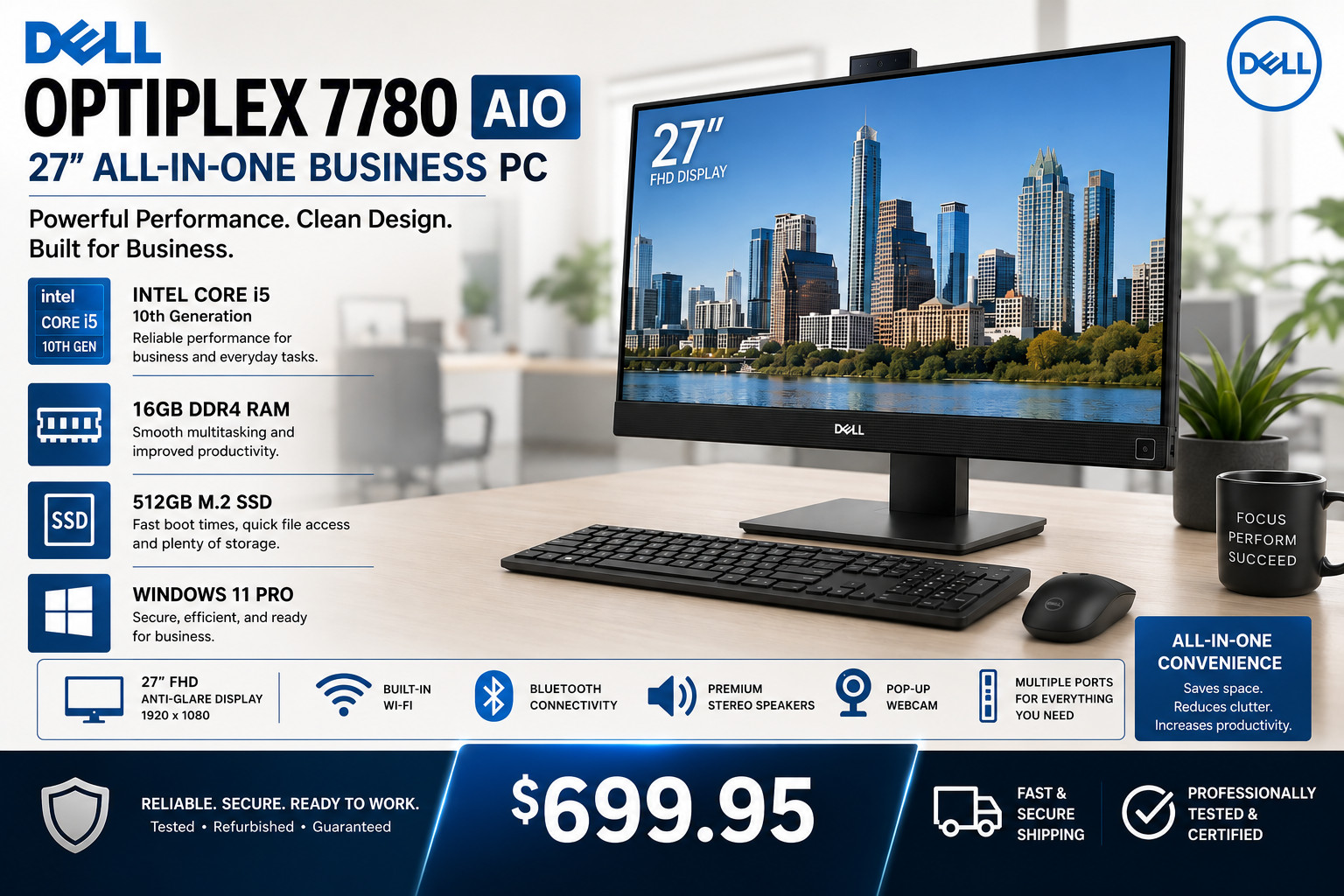 Dell OptiPlex 7780 AIO 27" TOUCH PC Intel i5 10th Gen | 16GB RAM | 512 M.2 SSD 