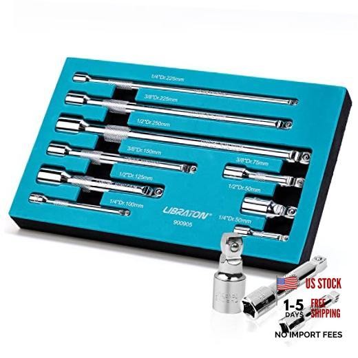 Wobble Extension Set, Socket Extension, 9PCs (Cr-V) | Chrome 9PCs-Silver