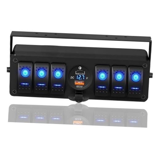Rocker Switch Box with 12V SPST ON Off Switch, PD Type C and QC 3.0 USB 6 Gang