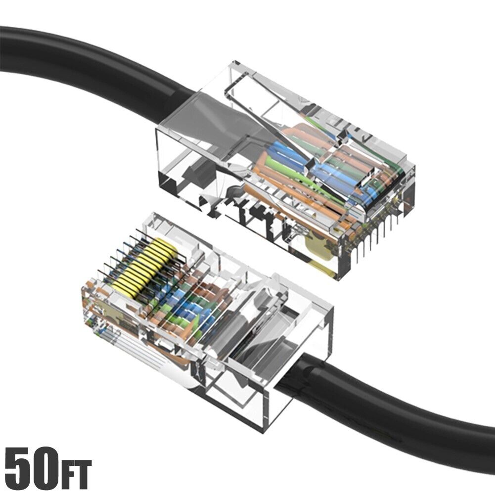 50FT Cat5E RJ45 Ethernet LAN Network UTP Non-Booted Patch Cable Copper Black