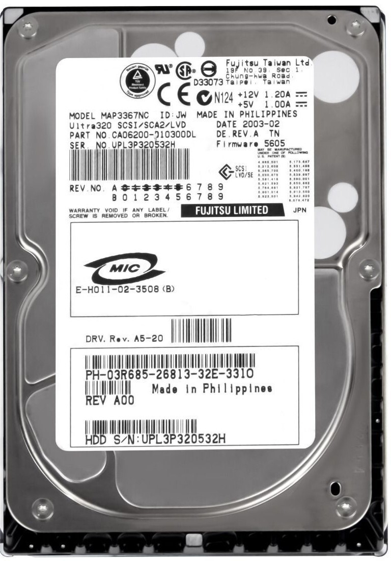 HARD DRIVE DELL 03R685 3R685 36GB 10000RPM 8MB SCSI U320 MAP3367NC 3.5'' inch