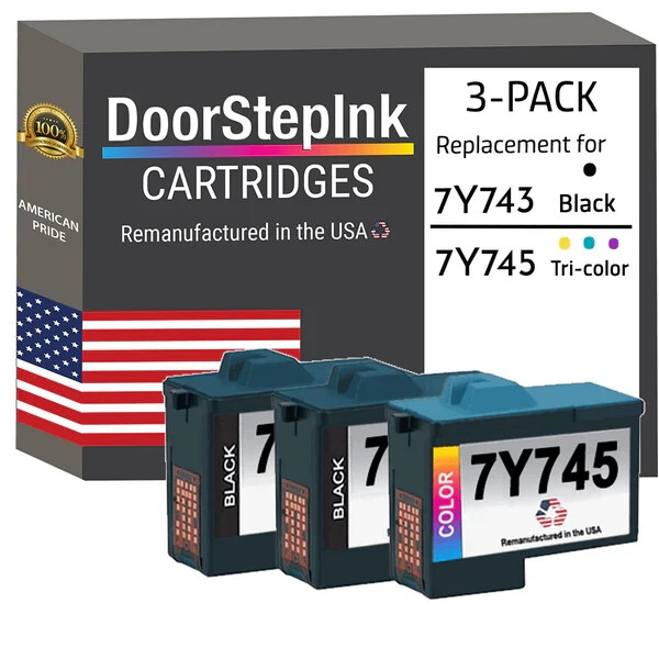 DoorStepInk Compatible Ink Cartridge for Dell Series2 7Y743 2Bk /7Y745 Color-USA