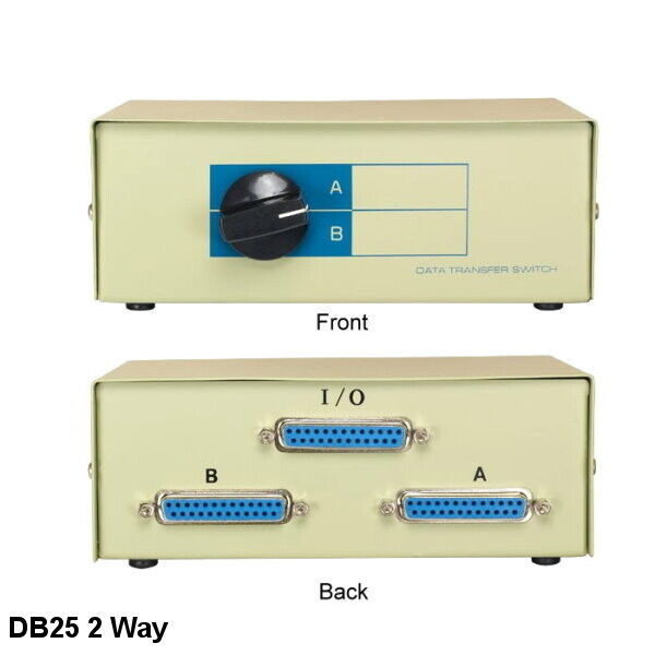 Kentek DB25 Manual Data Switch Two Way Rotary Dail Type PC Printer Data Lines AB