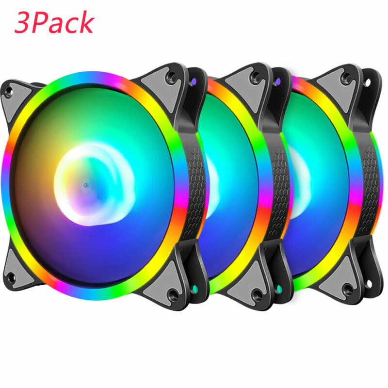 3/6 Packs RGB Cooling Fan LED Quiet CPU Computer Case PC 120mm 4 Pin Black Frame
