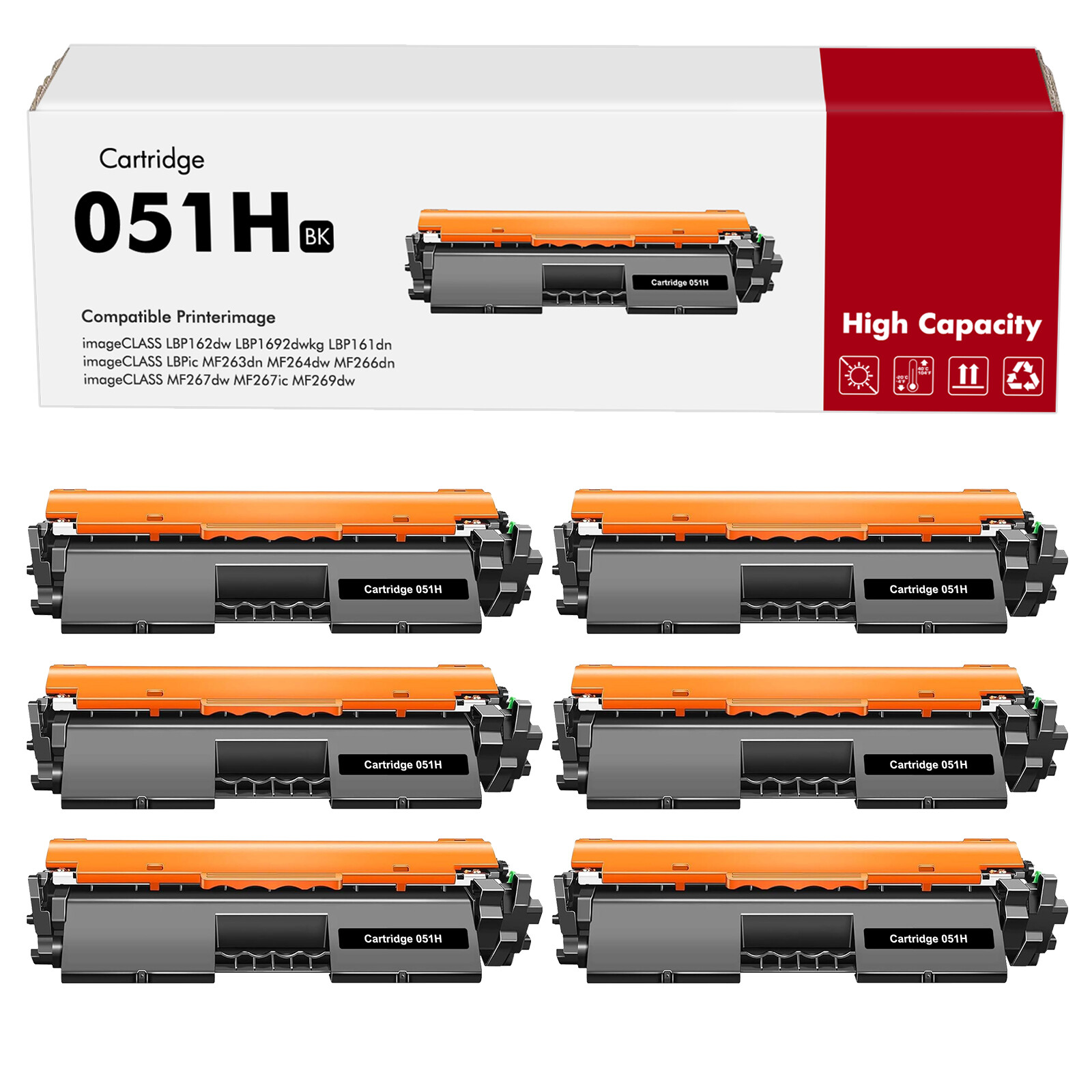 6PACK Toner Cartridge Compatible for Canon 051H LBP162dw MF264dw MF267dw MF269dw