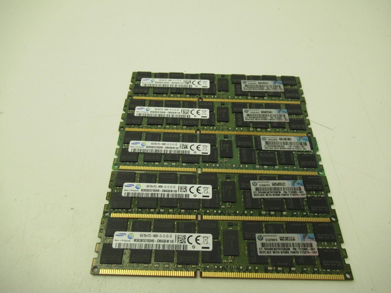 Lot of 5X16GB=80GB Samsung M393B2G70QH0-CMAQ8 Server Memory RAM