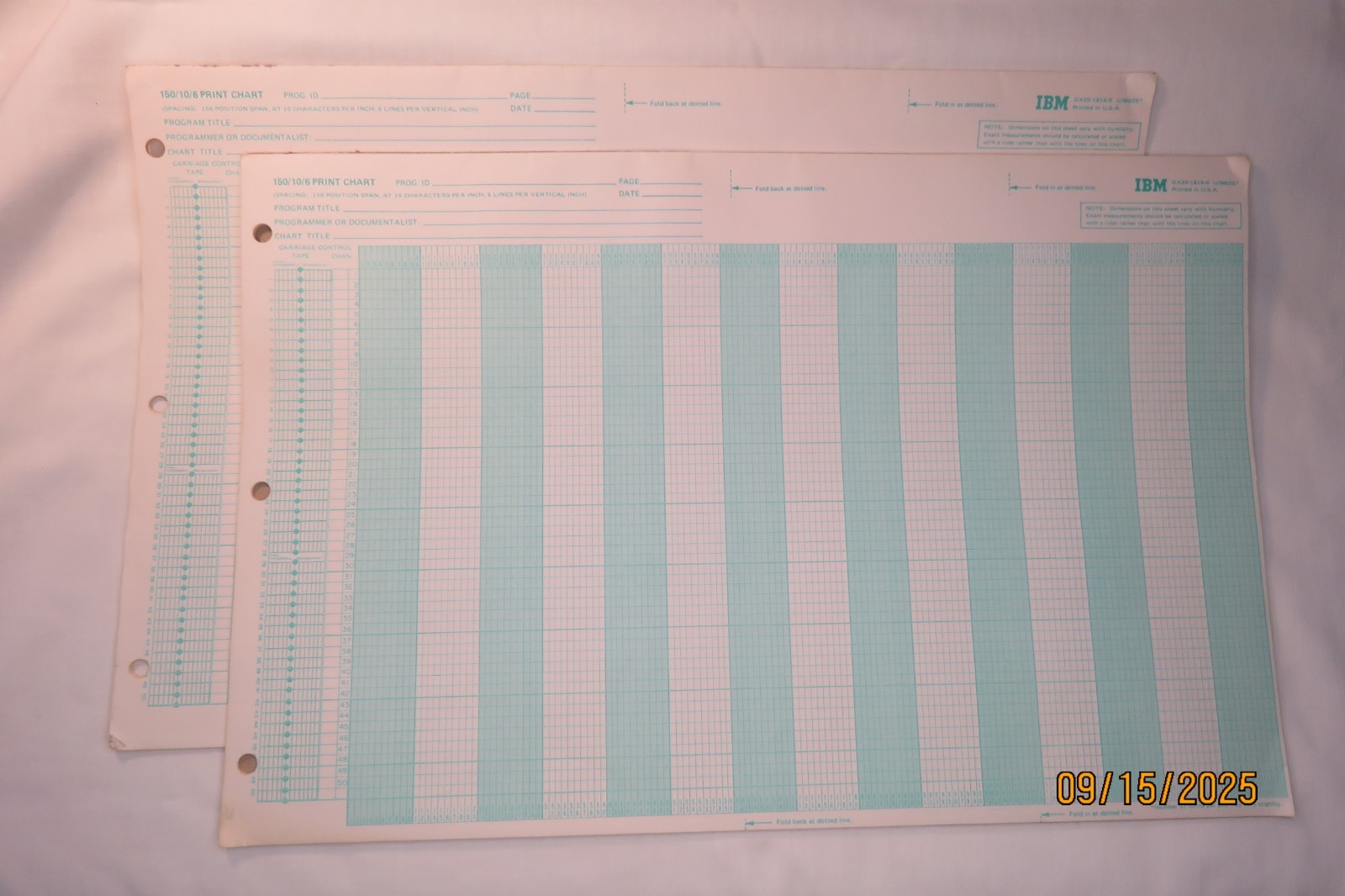 37 Sheets of VINTAGE IBM 150/10/6 Print Chart Coding Forms GX20-1860-0 U/M025