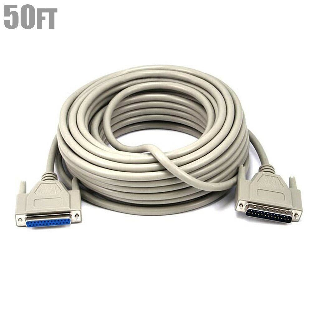 50FT DB25 25-Pin DB 25 Male to Female Serial Printer Cable Cord Molded
