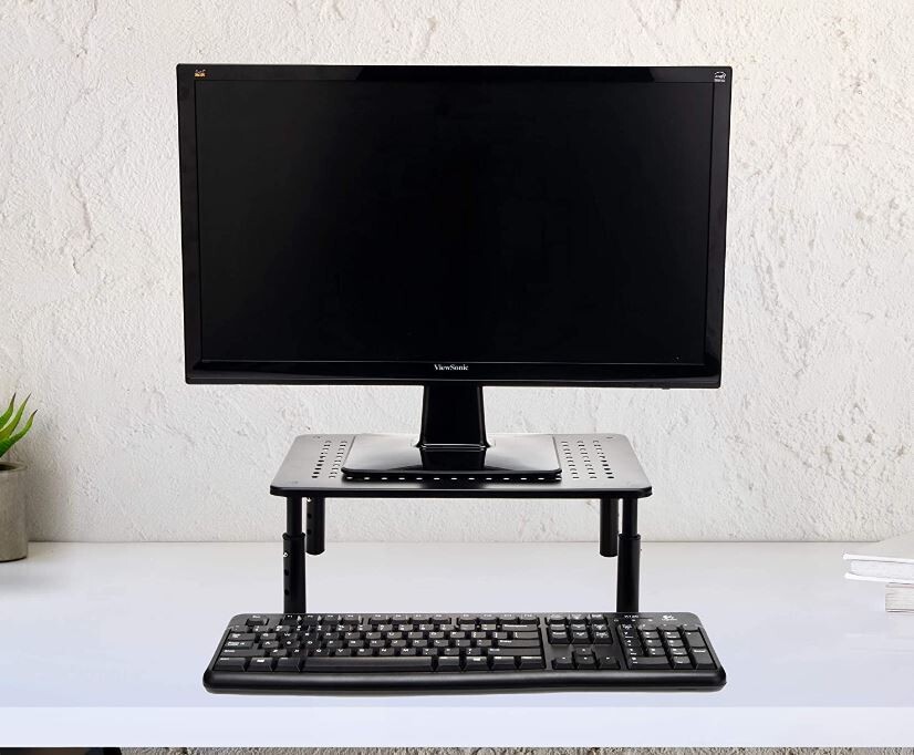 Adjustable height Ventilated Metal Platform Monitor Stand Black (2 Pack)