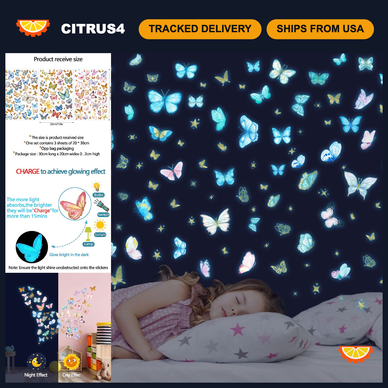 Glow in The Dark Butterfly Wall Decals - Colorful Removable Stickers for Kids Ro
