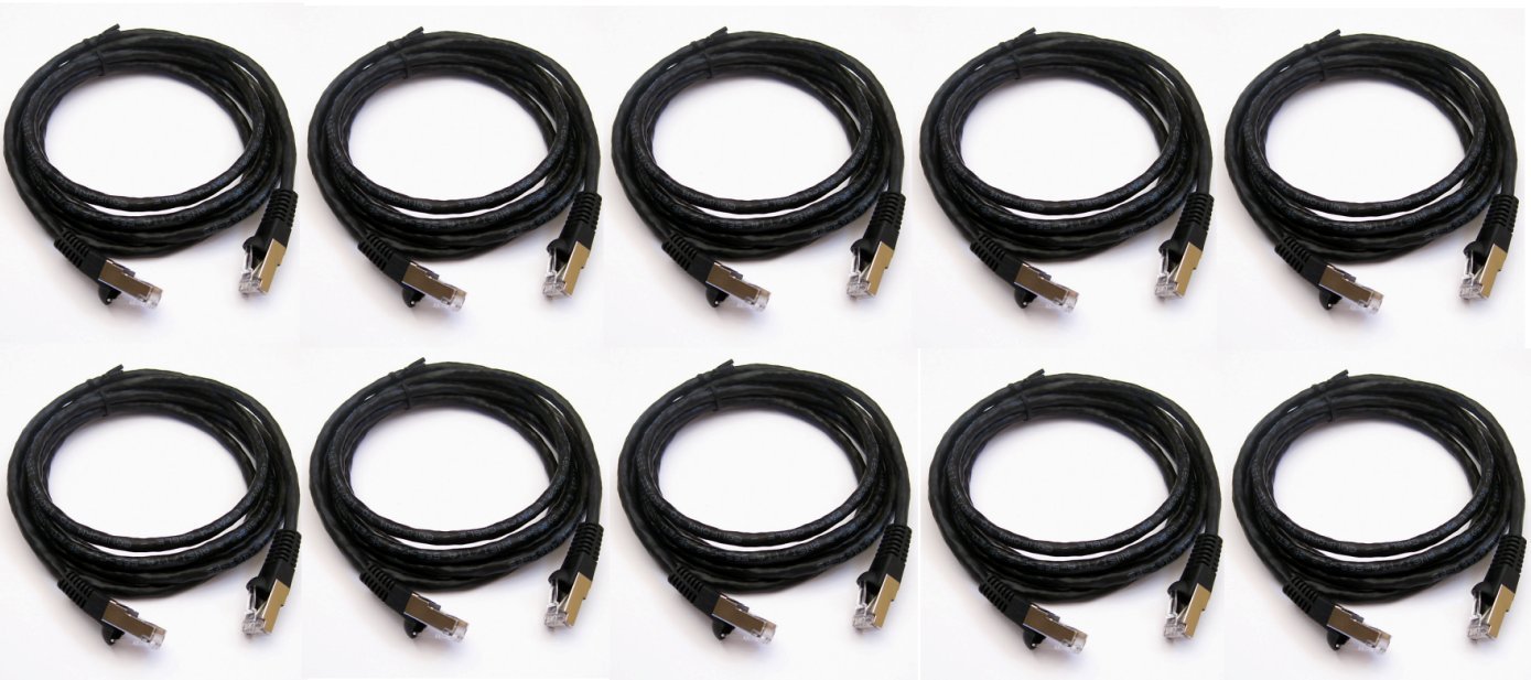 10 x 10Ft CAT6 SSTP Double Shield Gigabit Ethernet RJ45 Patch CAT.6 Cable Black