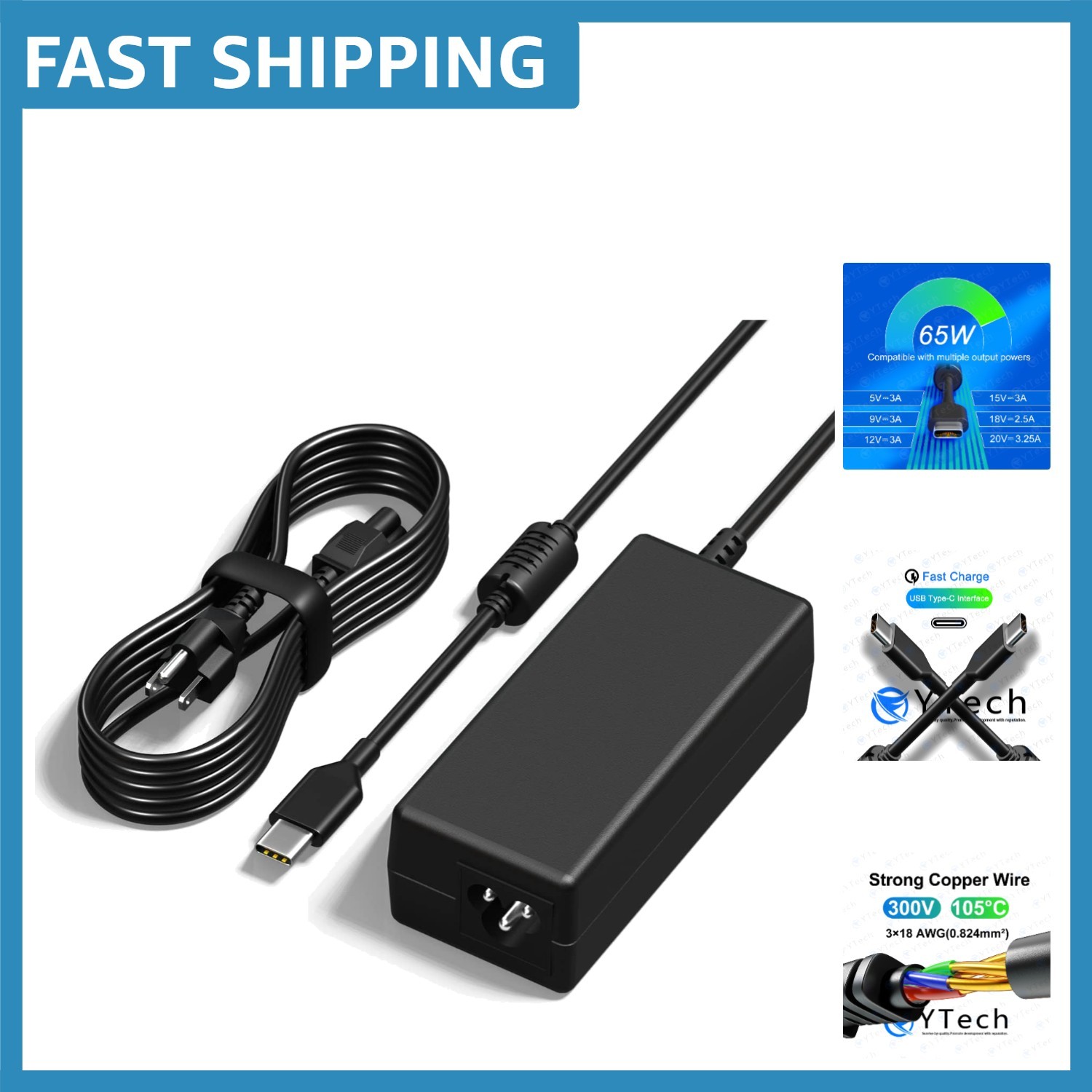 Versatile 65W USB-C Charger - Fast Charge Your Laptop & Mobile Devices Anywhere