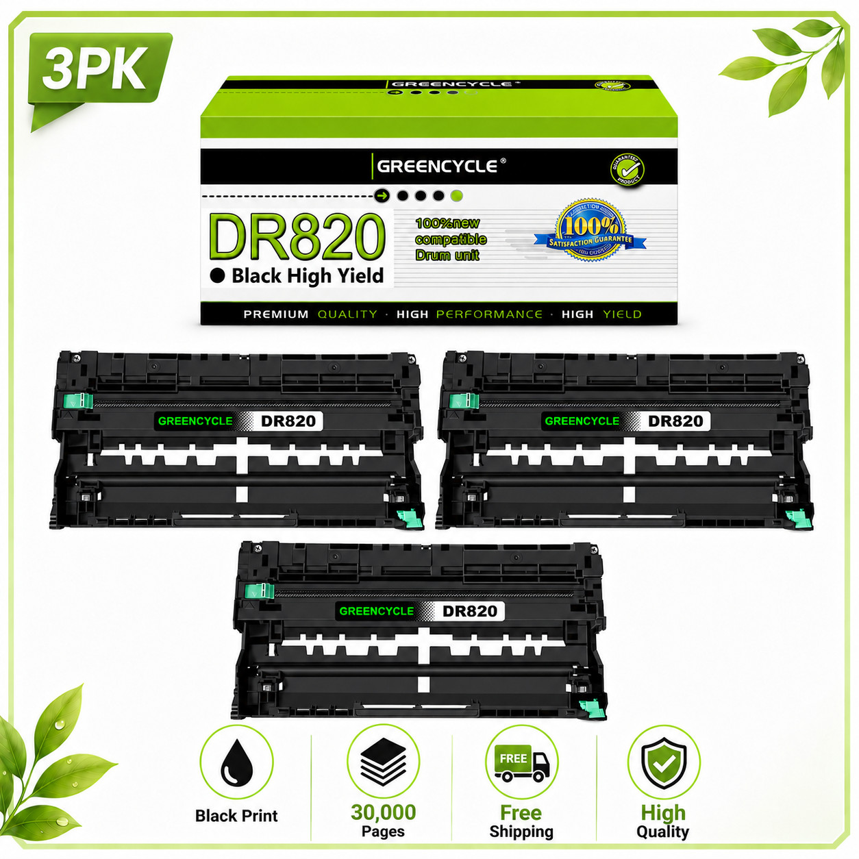 3PK DR820 Drum Unit Replacement For Brother MFC-L5850DW L5900DW HL-L6200DW
