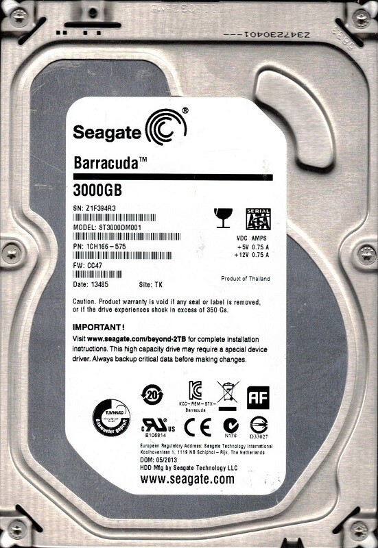 Seagate ST3000DM001 F/W: CC47 P/N: 1CH166-575 3TB TK Z1F3