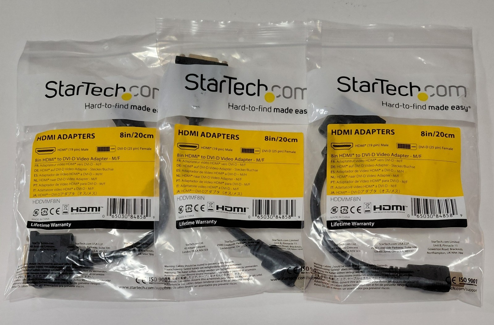StarTech.com 8-Inch HDMI to DVI-D Video Cable Adapter - M/F  Lot of 3 New