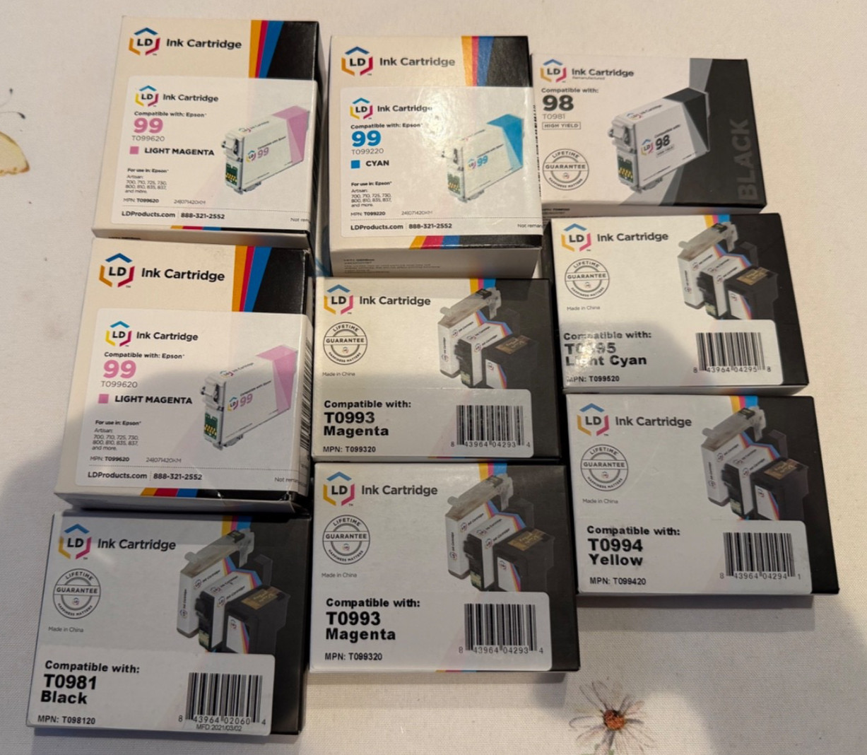 LOT OF  9 LD INK CARTRIDGES COMPATIBLE WITH EPSON ARTISAN  INK JET PRINTERS