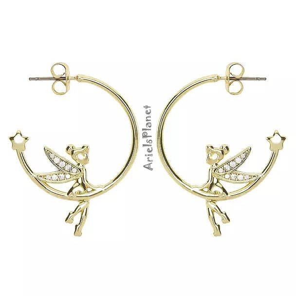 Disney Parks Peter Pan Tinker Bell Hoop Gold Tone Half Hoop Earrings