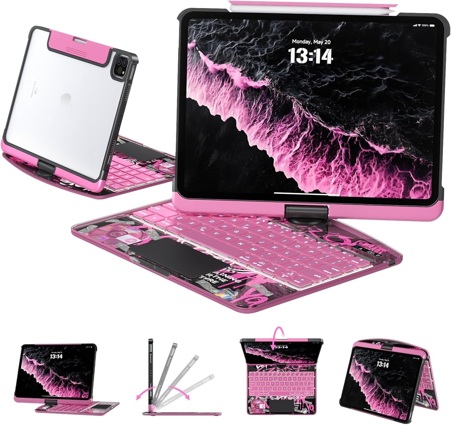 Transparent Keyboard Case for iPad Air 13 iPad Air 13"/iPad Pro 12.9" Pink $149