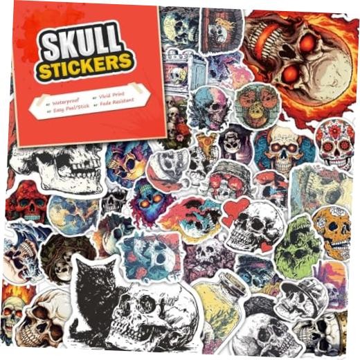 100 Pack Skull Stickers (Large Size), Decal Sticker for Laptop, Phone, Car,