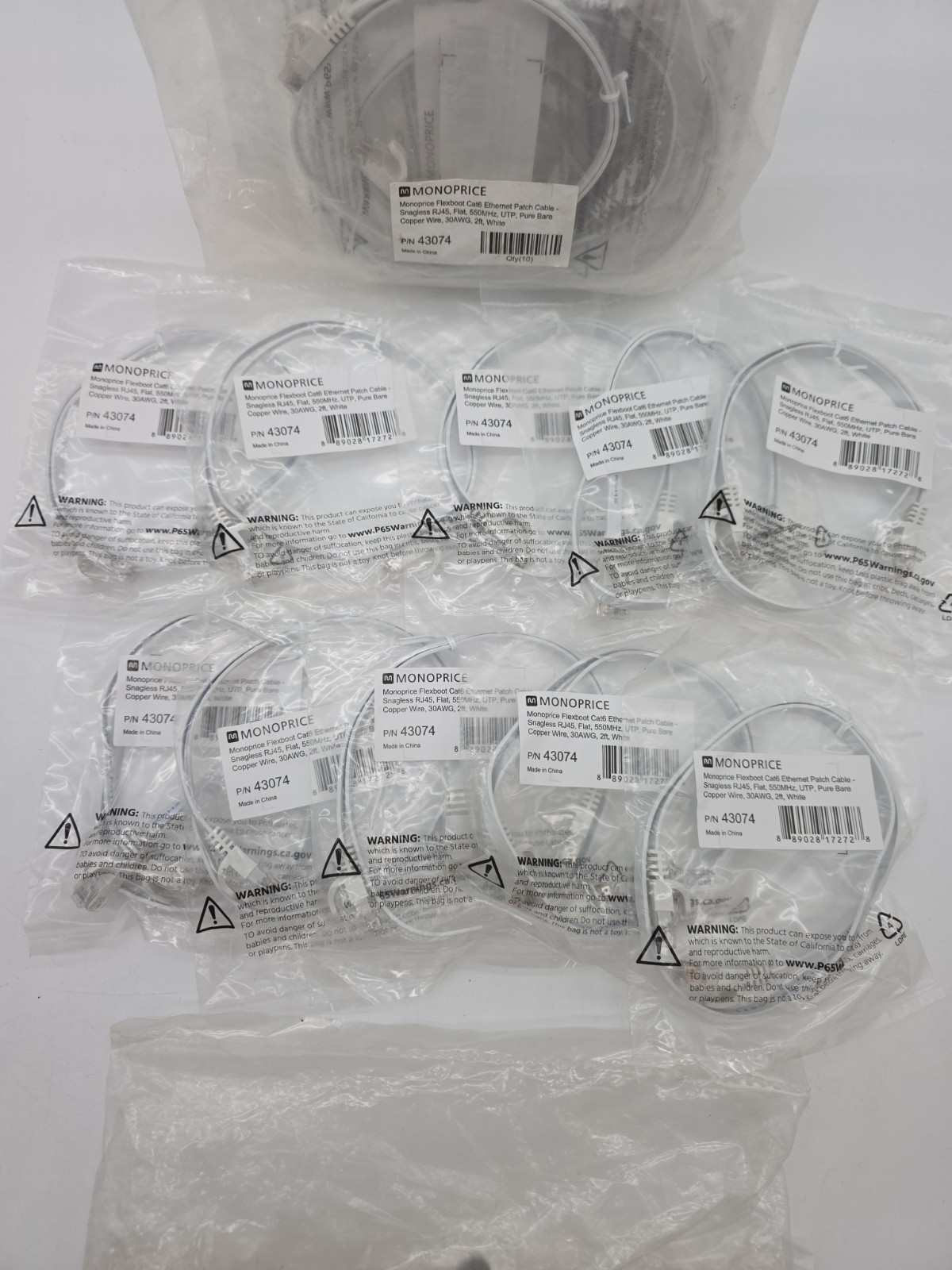 Monoprice Flexboot Cat6 Ethernet Patch Cable (P/N 43074) 2ft 20pack White  New